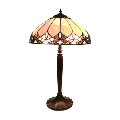 Stolní lampa Tiffany s béžovým stínidlem Broos – 39x63 cm