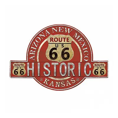 Červená nástěnná kovová cedule Historic Route 66 – 50x1x34 cm