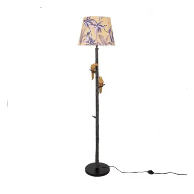 Černá stojací lampa se zlatými papoušky Floral papagai – 37x165 cm