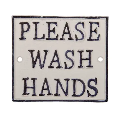 Nástěnná litinová cedule Wash hands – 11x1x10 cm