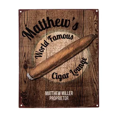 Hnědá antik nástěnná kovová cedule s doutníkem Cigar Lounge – 20x1x25 cm