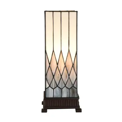 Stolní lampa Tiffany Krisoijn šedá art deco ve tvaru hranolu – 17x17x43 cm