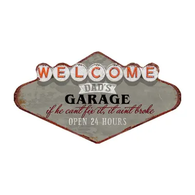 Kovová nástěnná cedule Welcome Daďs Garage – 49x1x27 cm