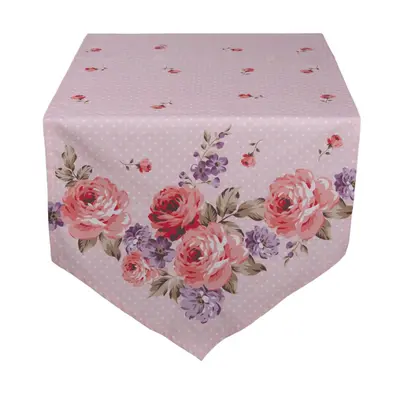 Růžový bavlněný běhoun na stůl s růžemi Dotty Rose – 50x160 cm