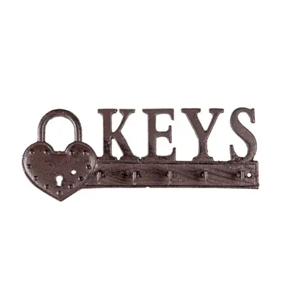 Hnědo černý litinový háček na klíče Keys – 26x3x10 cm