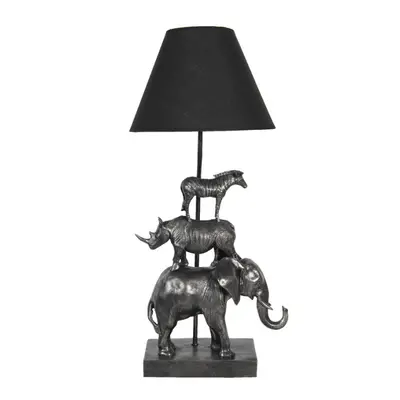 Stolní lampa s černým stínidlem a dekorací zvířat Safari – 32x27x65 cm