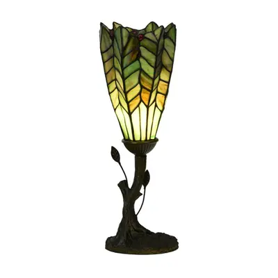 Stolní lampa Tiffany Jacolien zelená ve tvaru květu – 15x42 cm