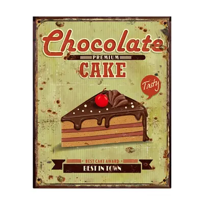 Zelená antik nástěnná kovová cedule Chocolate Cake – 25x1x33 cm