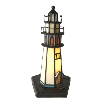 Vitrážová stolní lampa Tiffany v designu majáku Phare – 12x28 cm