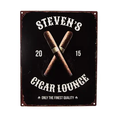 Černá antik nástěnná kovová cedule s doutníky Cigar Lounge – 20x1x25 cm