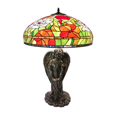 Vitrážová lampa Tiffany s andělem Magda – 57x83 cm