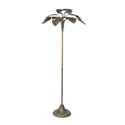 Bronzová antik kovová stojací lampa s dekorem listů – 64x64x165 cm