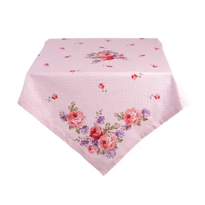 Růžový bavlněný ubrus na stůl s růžemi Dotty Rose – 150x250 cm