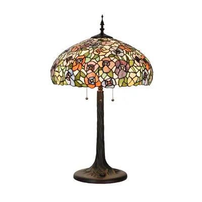 Stolní lampa Tiffany Silvain zeleno oranžová s motivem květů – 46x72 cm