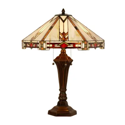 Stolní lampa Tiffany Merla béžovo červená – 75 cm