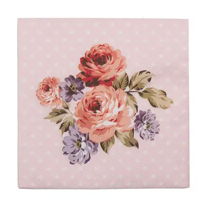 Růžové papírové ubrousky s růžemi Dotty Rose II – 33x33 cm