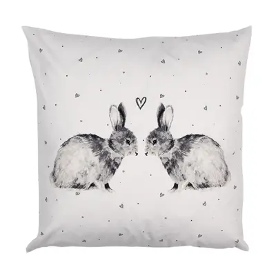 Černo-bílý povlak na polštář s motivem zajíčků Bunnies in Love – 45x45 cm