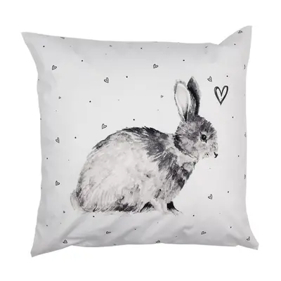 Černo-bílý povlak na polštář s motivem zajíčka Bunnies in Love – 45x45 cm