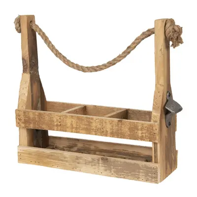 Dřevěná retro bedýnka na 3láhve s otvírákem – 32x11x32 cm