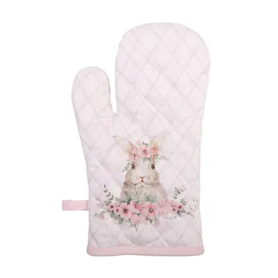 Bavlněná chňapka se vzorem velikonočního zajíčka a květinového věnce Floral Easter Bunny – 18x30