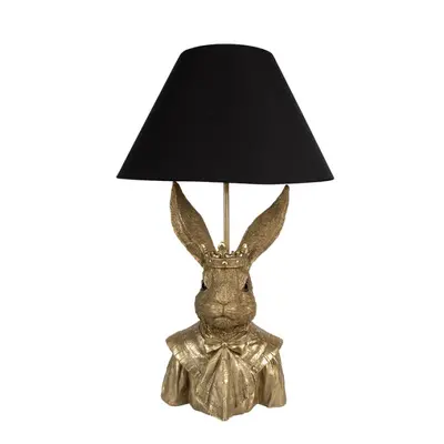 Stolní lampa ve tvaru zlatého zajíce s černým stínidlem Antonius – 37x61 cm