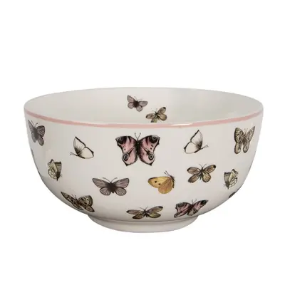 Bílá porcelánová miska na polévku s kresbou motýlků Butterfly Paradise – 500 ml