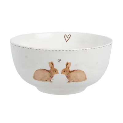 Bílá porcelánová miska na polévku s hnědými zajíčky Bunnies in Love – 500 ml