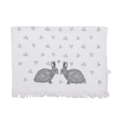 Bílý bavlněný ručník pro hosty se šedými zajíčky a srdíčky Bunnies in Love – 40x66 cm