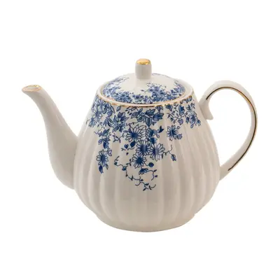 Porcelánová konvička s modrými kvítky a zlatým okrajem Blue Flowers – 1100 ml