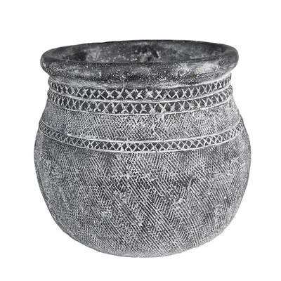 Granitový antik cementový obal na květináč se zdobením – 21x19 cm