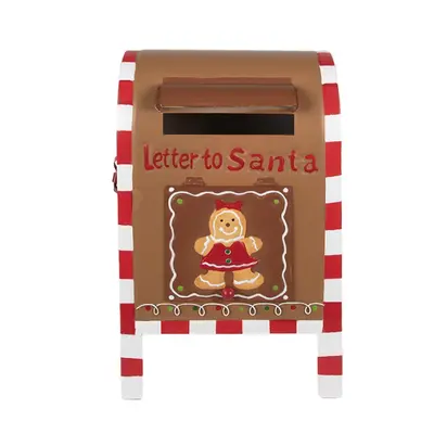 Hnědá vánoční schránka na dopisy s perníčkem a nápisem Letter to Santa – 22x18x34 cm