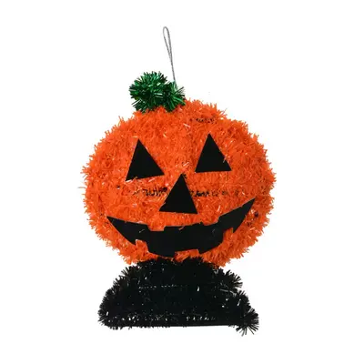 Halloweenská dekorace oranžová dýně s černými prvky na podstavci – 13x5x15 cm