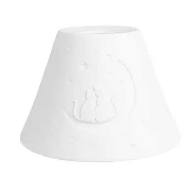 Bílé porcelánové stínidlo na lampu noční obloha a kočky sedící na měsíčku – 15x10 cm