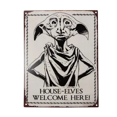 Béžová nástěnná kovová cedule Elf Dobby – 25x1x33 cm