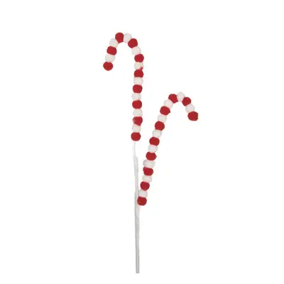 Červeno-bílá vánoční dekorace / zápich dvě lízátka Candy Cane z bambulek – 60 cm