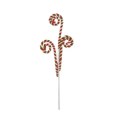 Zeleno-červená vánoční dekorace / zápich tři zatočené Candy Cane – 68 cm