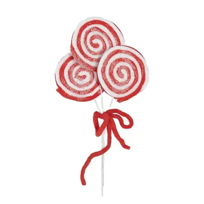 Červeno-bílá vánoční dekorace / zápich tři kulatá lízátka Candy Cane – 30 cm