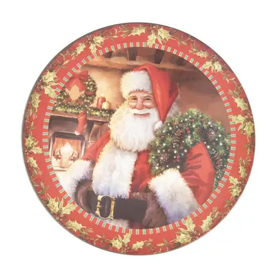 Plastový servírovací talíř s vánočním motivem Santa Claus u krbu – 33 cm