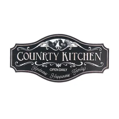 Černá plechová dekorativní cedule Country Kitchen – 60x30 cm