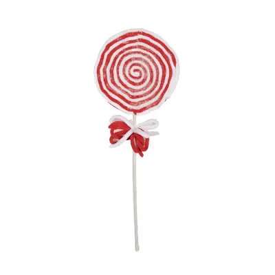 Červeno-bílá vánoční dekorace velké kulaté lízátko Candy Cane s mašlí – 41 cm