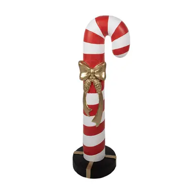 Červeno-bílá vánoční dekorace lízátko Candy Cane se zlatou mašlí s LED osvětlením – 34x28x91 cm