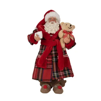 Vánoční postavička Santa Claus v županu a papučích – 27 cm