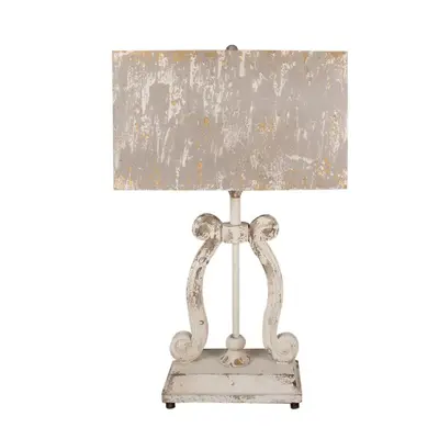 Béžová stolní lampa na podstavci se zlatou patinou – 50x22x83 cm