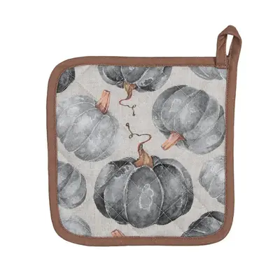 Šedo-béžová bavlněná chňapka / podložka pod hrnec s dýněmi Country Style Pumpkin – 20x20 cm