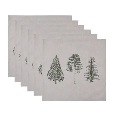 Sada 6 bavlněných ubrousků se vzorem jehličnatých stromů Natural Pine Trees – 40x40 cm