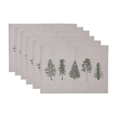 Sada 6 bavlněných prostírání se vzorem jehličnatých stromů Natural Pine Trees – 48x33 cm