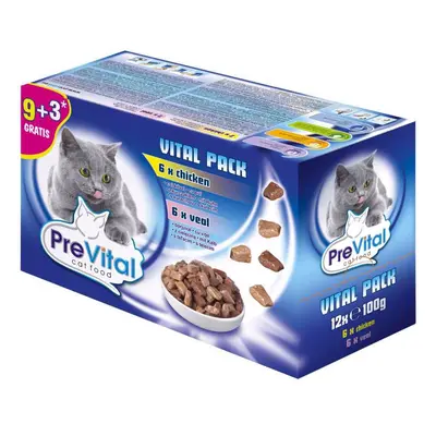 PreVital kočka kuřecí, telecí a losos, kapsa 100 g (pack 12 ks)