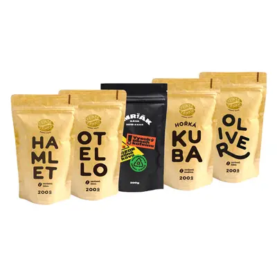 Káva Zlaté Zrnko - Poznej 5 káv na velmi hořké espresso 1000g (Hamlet, Otello, Smrťák, Kuba, Oli