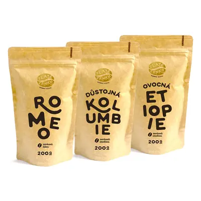 Káva Zlaté Zrnko - Poznej 3 kávy na moku 600g (Romeo, Kolumbie, Etiopie) MLETÁ: Mletí na domácí 