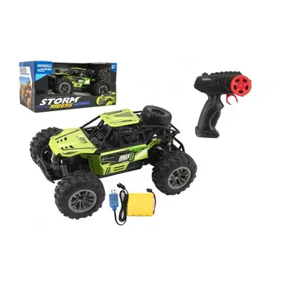 Auto RC buggy terénní zelené 22cm plast 2,4GHz na baterie + dobíjecí pack v krabici 32x16x18cm